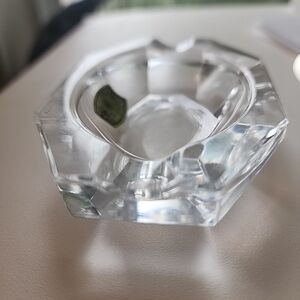 Vintage Val St. Lambert Clear Cut Crystal Ashtray with Original Label. Belgium. 